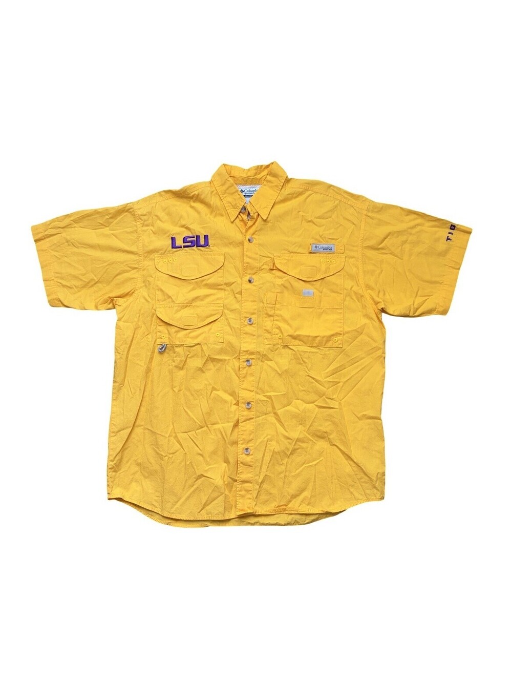 LSU Tigers Columbia PFG Yellow Men's Button Up Shirt Vented Fishing Size Small